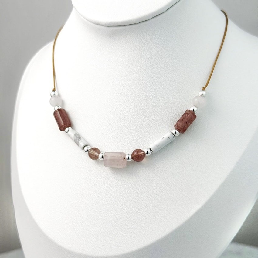 Naszyjnik - Howlit Kwarc Rozowy Kwarc Truskawkowy.jpg