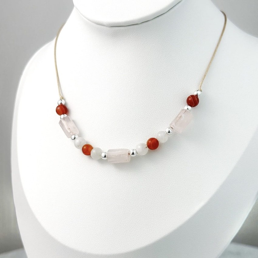 Naszyjnik - Kwarc Różowy Karneol Kamień Księżycowy.jpg