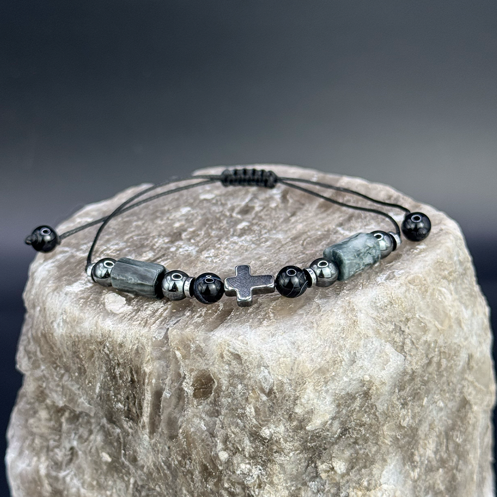 Czarny Labradoryt Hematyt Agat bransoletka męska.png