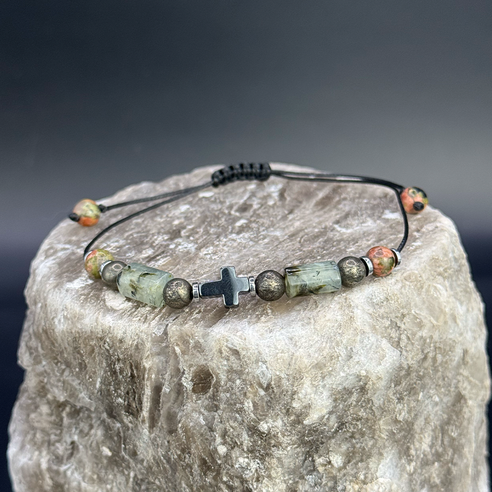 Piryt Prehnit Unakit bransoletka męska.png